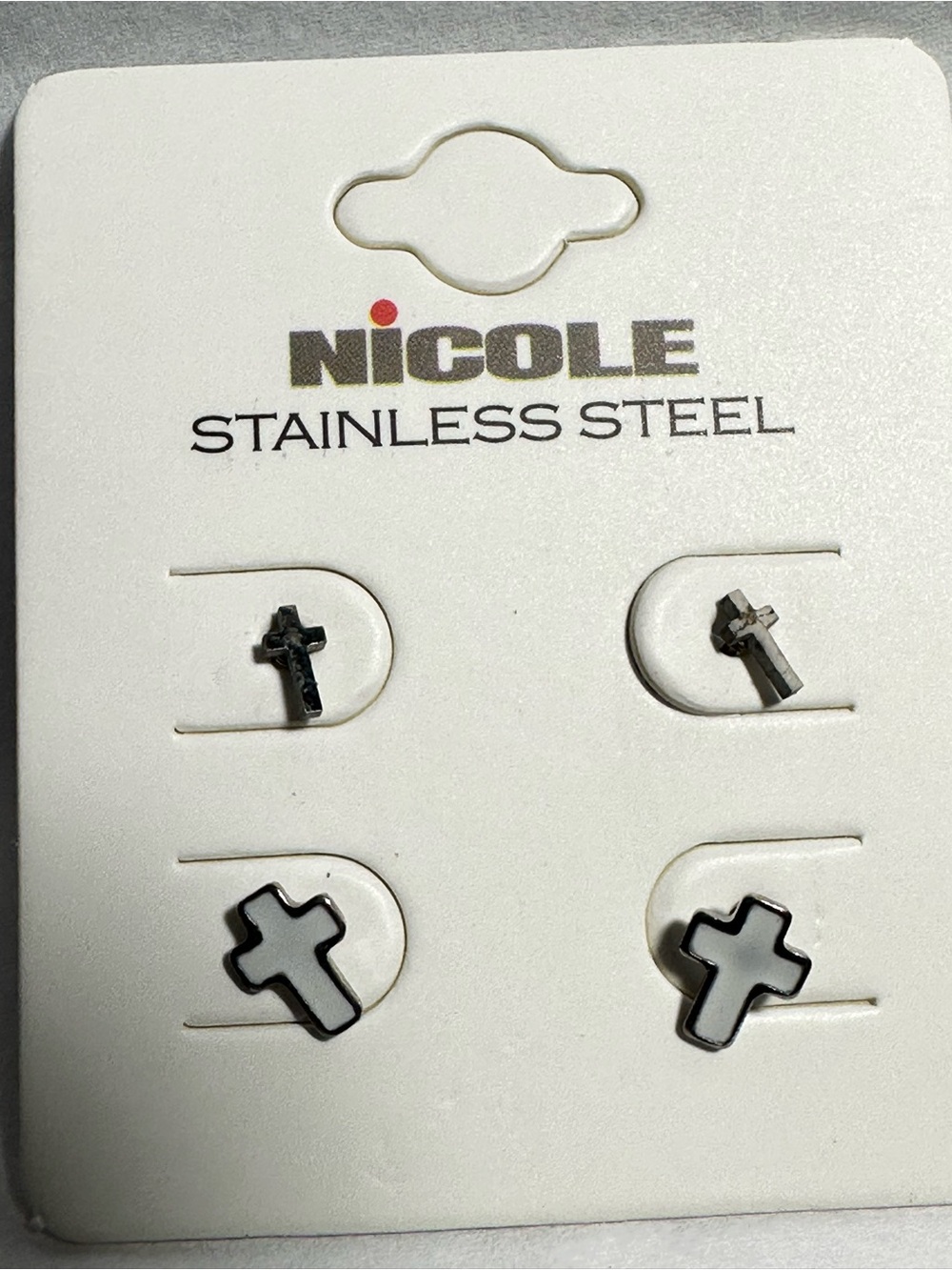 Nicole White & Silver Cross Stud Earring Set